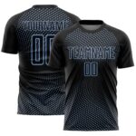 Custom Black Light Blue Geometric Lines Sublimation Soccer Uniform