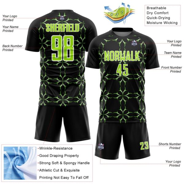 Custom Black Neon Green-White Damask Pattern Sublimation Soccer Uniform Jersey - Image 5