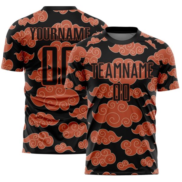 Custom Black Orange Cloud Pattern Sublimation Soccer Uniform Jersey - Image 1