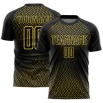 Custom Black Yellow Geometric Lines Sublimation Soccer Uniform Jersey