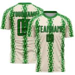 Custom Cream Grass Green-Black Abstract Geometric Pattern Sublimation Soccer Uniform Jersey