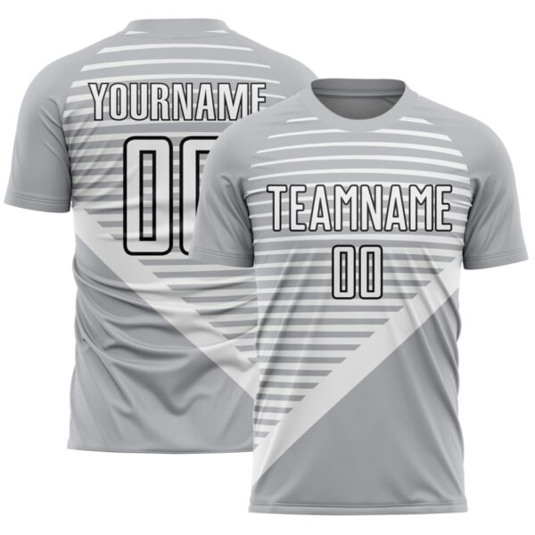 Custom Gray White-Black Stripes Sublimation Soccer Uniform Jersey - Image 1