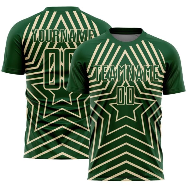 Custom Green Cream Stars Sublimation Soccer Uniform Jersey - Image 1