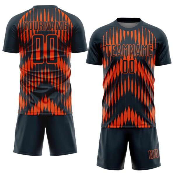 Custom Navy Orange Abstract Triangle Sublimation Soccer Uniform Jersey - Image 2