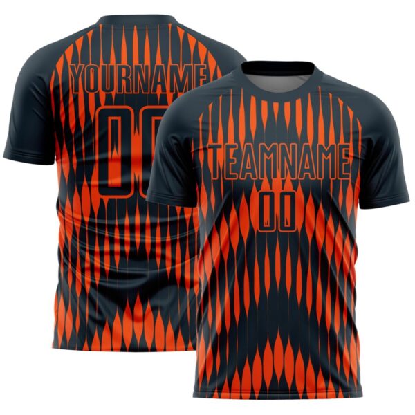 Custom Navy Orange Abstract Triangle Sublimation Soccer Uniform Jersey - Image 1