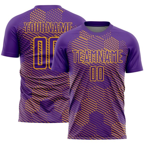 Custom Purple Gold Abstract Hexagon Sublimation Soccer Uniform Jersey - Image 1